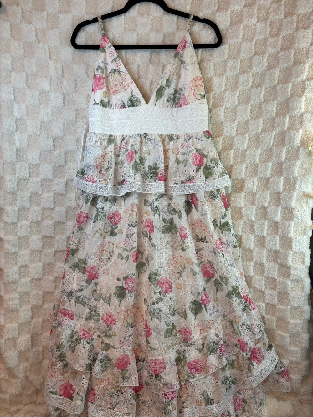 Giani Binni Moditi Floral Chiffon Midi Dress in Soft Ivory and Pink Size 10 - Picture 3 of 9